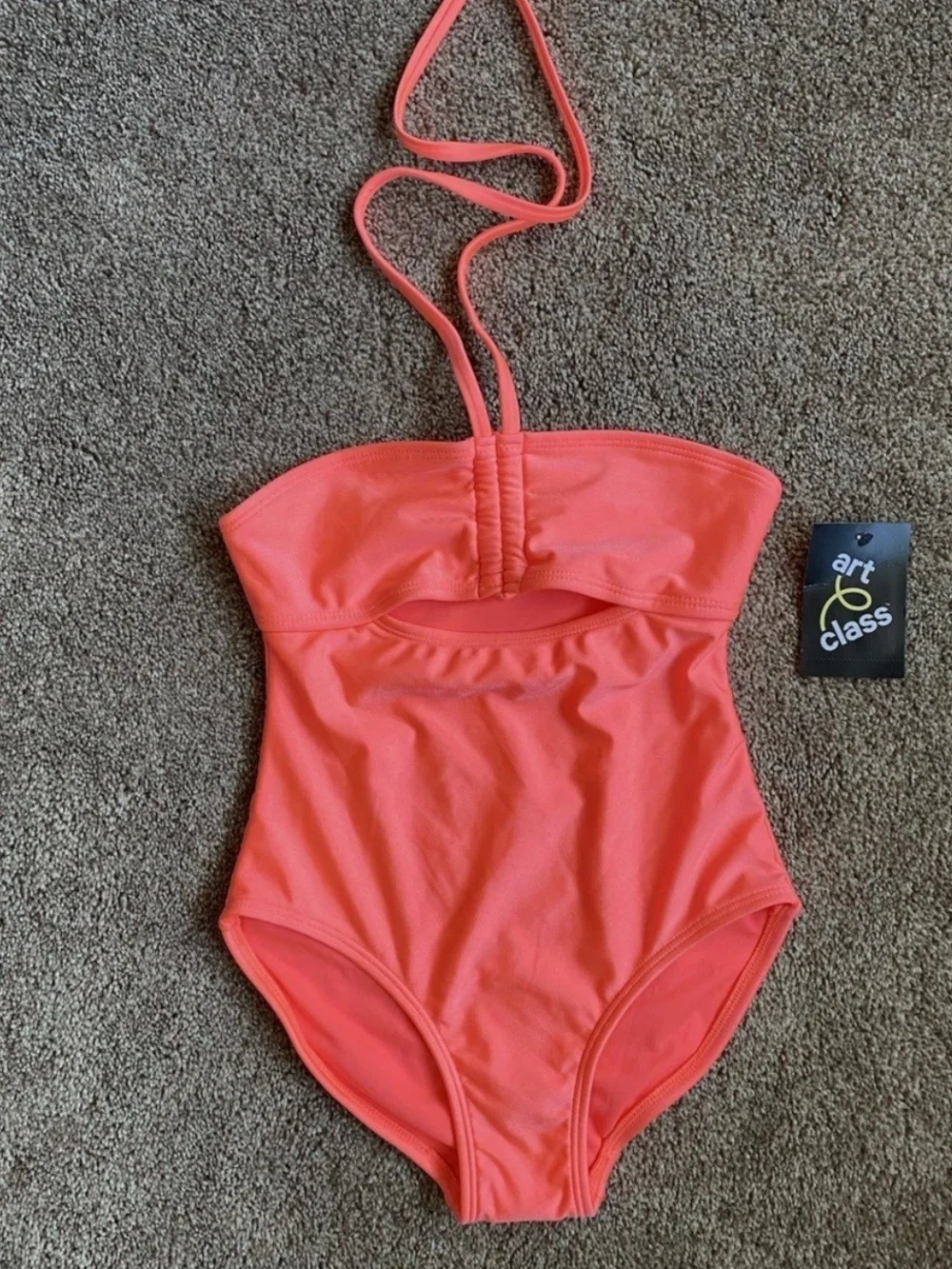 Art Class Girls One Piece Bathing Suit. Fluorescent Orange. Size S(6/7) & M(8)